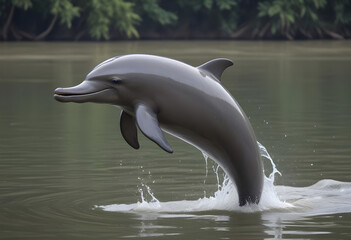 Obraz premium A full shot of a dolphin jumping out of the water.