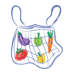 Abstract Scratches Doodle Illustration of Shopping Bag Object Containing Various Types of Vegetable