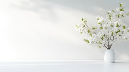 Simple, elegant, minimalist interior scene with a vase of cherry blossoms