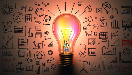 Light Bulb with Rainbow Glow Representing Innovation and Creative Brainstorming

