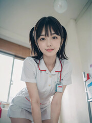 笑顔で患者に対応する看護師の若い女性