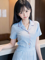 笑顔で患者に対応する看護師の若い女性