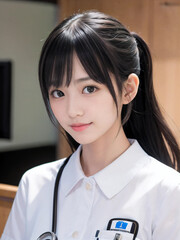 笑顔で患者に対応する看護師の若い女性