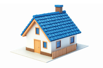 Stylish 3D House Model with Blue Roof and White Walls Perfect for Real Estate and Home Designs