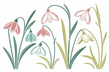 set of snowdrop flower silhouette vector illustration