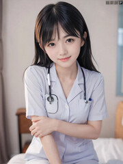 笑顔で患者に対応する看護師の若い女性