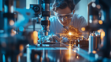 A quantum physicist developing quantum sensors for precise navigation, advanced lab with real-time quantum sensor data collection and analysis, Scientific style