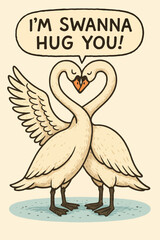 Two Swans Making Heart Shape Neck with Speech Bubble Illustration