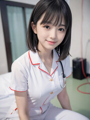 笑顔で患者に対応する看護師の若い女性