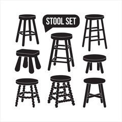 stool set black silhouette
