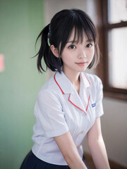 笑顔で患者に対応する看護師の若い女性