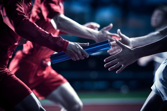 Relay Race: Athletes Exchanging Baton in High-Intensity Competition