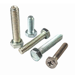 Variety of Metal Screws and Bolts Assorted Sizes on Transparent Background