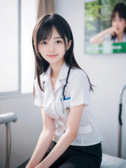 笑顔で患者に対応する看護師の若い女性