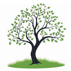 Obraz premium Lush Green Tree Vector Illustration with Leaves and Grass for Nature and Eco Designs