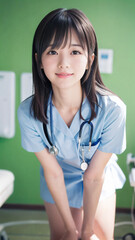 笑顔で患者に対応する看護師の若い女性