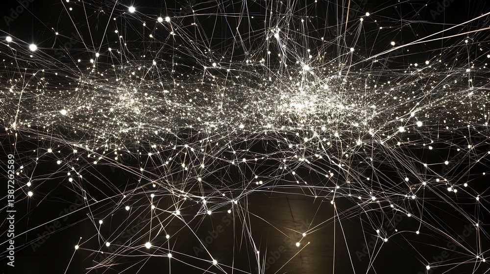 Poster a complex network of circuit traces, illuminated by soft white lights, representing the flow of elec