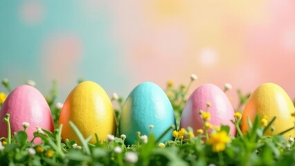Fototapeta premium colorful eggs lie on green grass