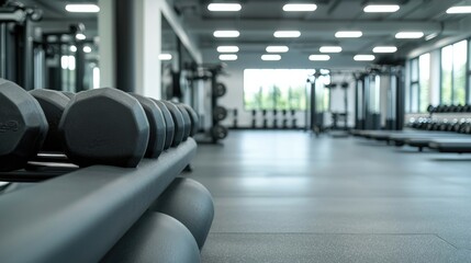Fototapeta premium Modern Gym Interior with Dumbbells