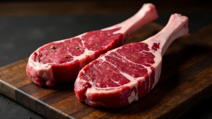 Fototapeta premium Fresh raw beef chops on dark background