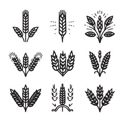 Wheat Ears Icons and Logo Set  For Identity Style Organic wheat bread agriculture. Vector with white background
