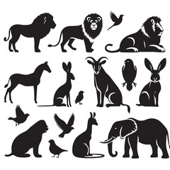 set of animal silhouette vector style minimalist white background