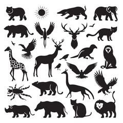 set of animal silhouette vector style minimalist white background