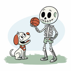 Cartoon skeleton boy and skeleton dog. Vector clip art illustration with simple gradients. Each on a separate layer.
