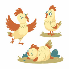 Yellow chicken walk and jump cycle, ready for animation. Vector clip art illustration with simple gradients. Each on a separate layer.
