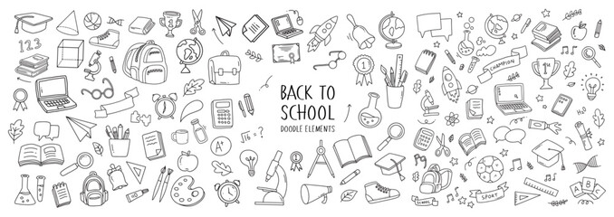 Back to school doodle elements. Vector illustration in line