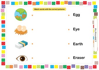 Worksheets for children &ndash; kids activity &ndash; match words with correct pictures