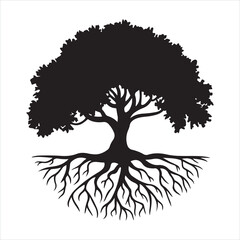 Tree branches with roots black silhouette
