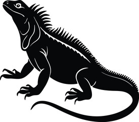 Black Lizard Silhouette Vector Set: Stylized Reptile Clipart in Vintage Tattoo and Wildlife Design Style. Adobe Art and Illustrator.