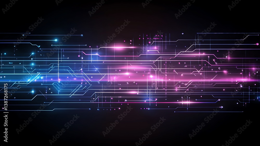 Poster a futuristic tech background with intricate circuit patterns glowing in neon blue, set against a dar