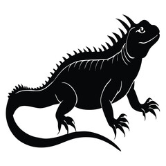 Black Lizard Silhouette Vector Set: Stylized Reptile Clipart in Vintage Tattoo and Wildlife Design Style. Adobe Art and Illustrator.