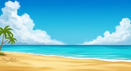 Fototapeta premium Tropical Paradise: Digital Painting of a Tranquil Beach AI Generated