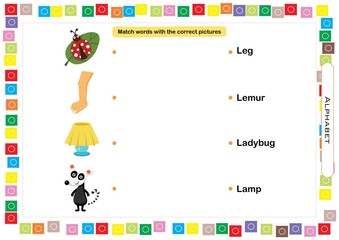 Worksheets for children – kids activity – match words with correct pictures