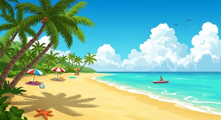 Fototapeta premium Tropical Paradise: Vibrant Beach Scene AI Generated