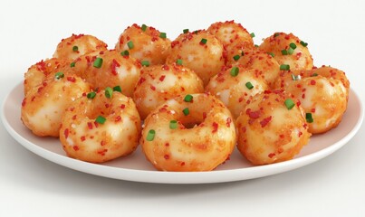 Fototapeta premium Spicy potato balls on a plate, food photography, studio shot, delicious snack