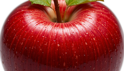 Fresh Juicy Apple with Leaf Isolated on Clean White Background

