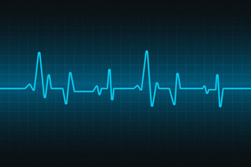 Heart wave technology background. Shows the rhythm of the heart that is pumping. Dark blue background with a grid. Vector background
