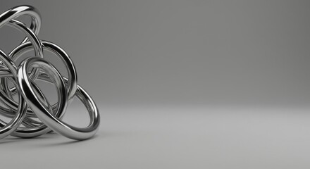 Abstract Chrome Rings Intertwined Modern Minimalist 3D Render Design