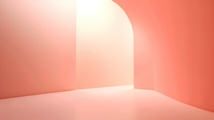 Fototapeta premium A minimalist interior scene featuring soft peach walls and a curved arch, creating a serene and inviting ambiance.