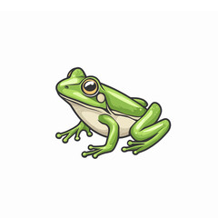 Obraz premium Realistic Green Frog Sitting on a Surface Ideal for Nature and Animal Illustrations