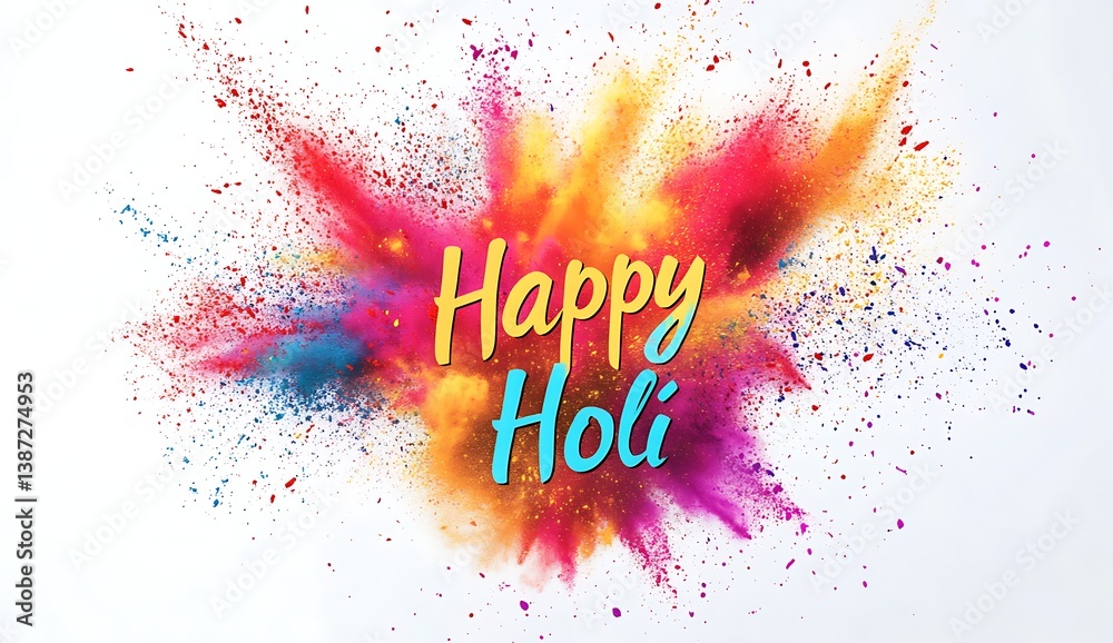 Fototapete a vibrant and colorful happy holi text with intricate designs, surrounded by an explosion of color