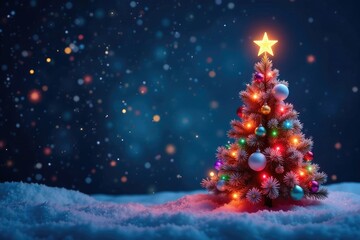 Obraz premium Colorful stars and shapes create a whimsical Christmas tree scene, tree, stars