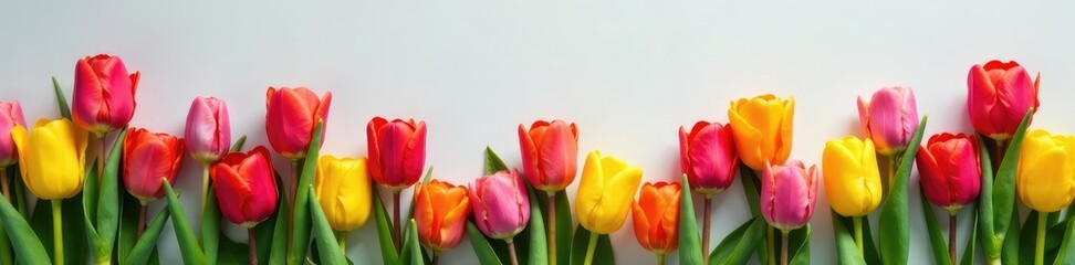 Fototapeta premium Colorful tulips fill empty space with a pop of color, flowers, arrangement, bouquets