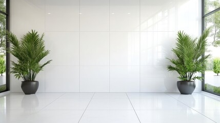 Fototapeta premium Modern, minimalist interior design with large windows and plants