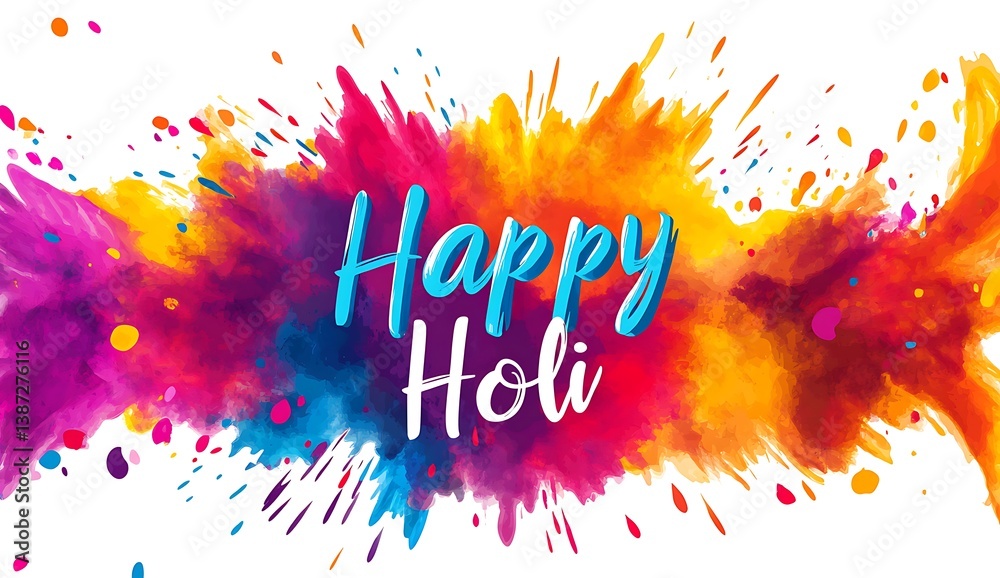 Fototapete a vibrant and colorful happy holi text with intricate designs, surrounded by an explosion of color