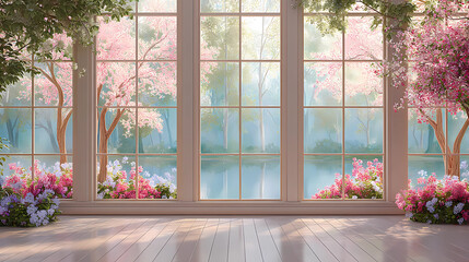 Zoom Background Large Window with Spring View